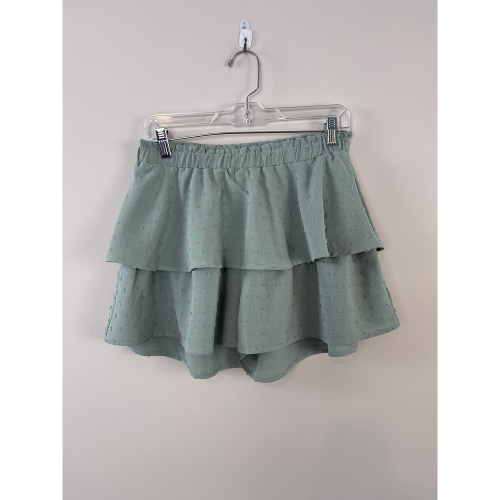 Altar'd State Skort Women's Medium Sage Green Swiss Dot Tiered Ruffle Pull‑On